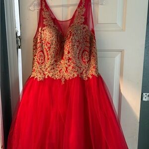 Charming Red and Gold Kids Formal Dress